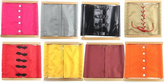 New Sky Enterprises Montessori Basic Life Skills Development Material for Kids Practical Dressing Frame Learn to Dress Kits (Set of 8)
