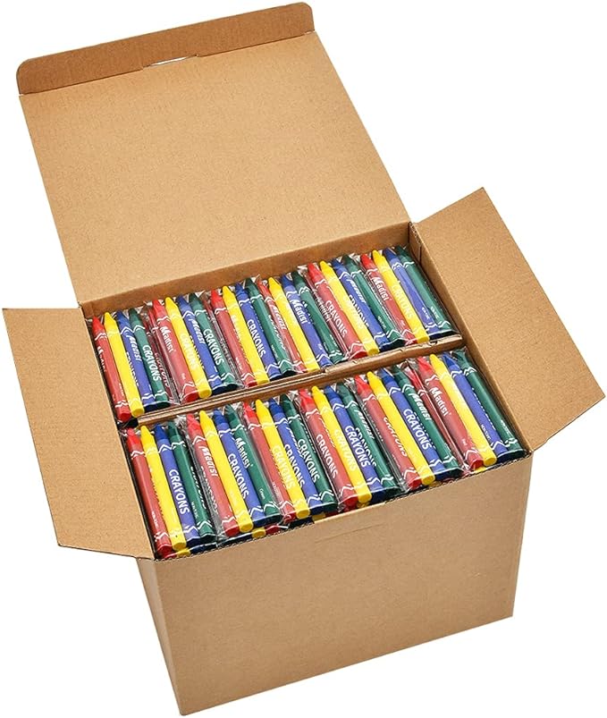 Madisi Crayons Bulk Pack, Regular Size, 4 Colors, cellophane 250 Packs, 1000 Count