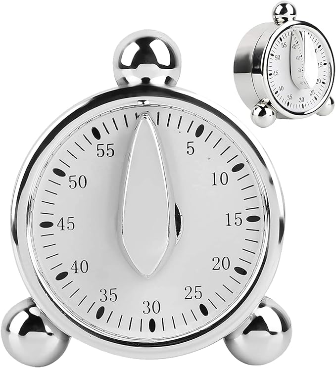 Kitchen Timer for Cooking, Countdown Loud Alarm Clock, Wind Up 60 Minutes, for Kids Classroom Teachers Meeting Management Teaching (Silver)