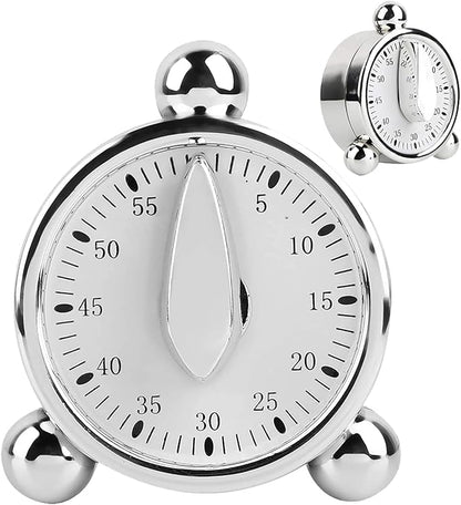 Kitchen Timer for Cooking, Countdown Loud Alarm Clock, Wind Up 60 Minutes, for Kids Classroom Teachers Meeting Management Teaching (Silver)