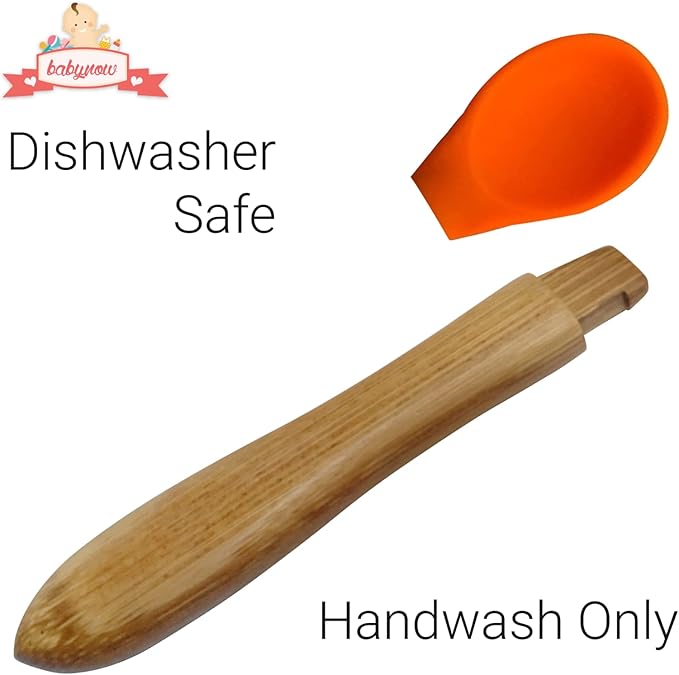 Babynow Bamboo Baby Spoons Self-Feeding Supplies for 6+ Months Babies & Toddlers in Bamboo & Soft Tip Designs ORANGE Pack of 2