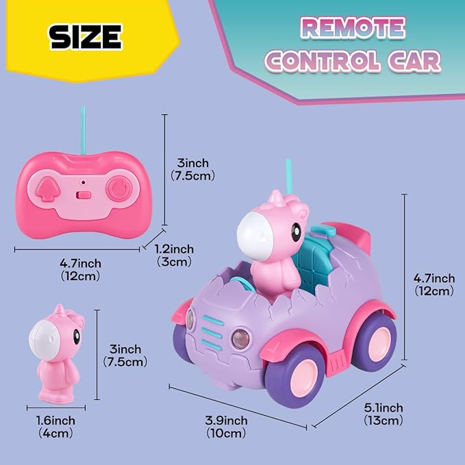 Nueplay Remote Control Car for Toddler Age 2 3 4 5, Electric RC Car Toys with Light & Music, Toddler Toys, Race Car Vehicles, Horse Figures Truck, Christmas Birthday Gift for Baby Girls, Purple