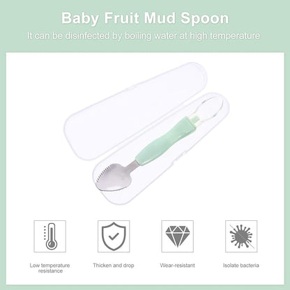 Kisangel 2pcs Food Scraper Spoon Silicone Feeding Spoons Double Head Fruit Puree Spoon Practical Baby Food Scraping Spoon for Fruit Scraping Feeding ,Green