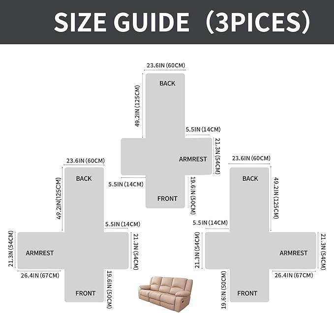 Easehomey Waterproof Recliner Sofa Cover,Non-Slip Reclining Sofa Covers for 3 Seat,Washable Reclining Sofa Cover Furniture Protector with Elastic Straps Pocket for Kids, Pets(Dark Gray,3Seat)