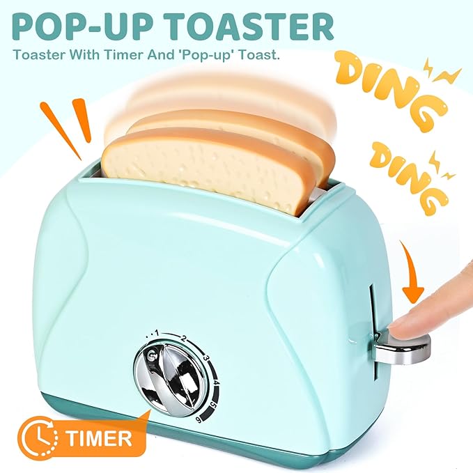 Shemira Play Kitchen Accessories, Pretend Kitchen Appliances Toy Set with Coffee Maker, Blender, Mixer, Toaster, Toys for 3 4 5 6 7 8 Year Old, Birthday Gifts for Kids Age 3-5 4-6 6-8 Girls