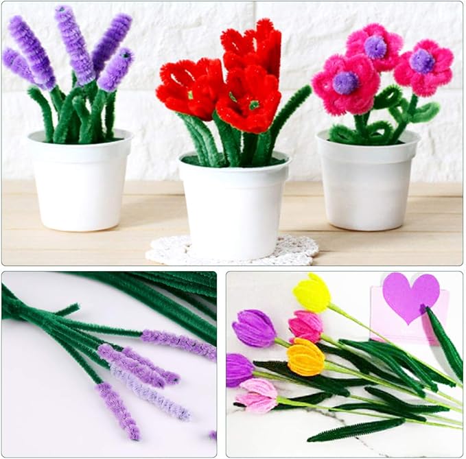 100Pcs Pipe Cleaners, Pipe Cleaners Craft, Creative Craft Pipe Cleaners for Festivals Flower Making, Chenille Stems Crafting Pipe Cleaners Supplies for Home DIY Decorations/Dark Green