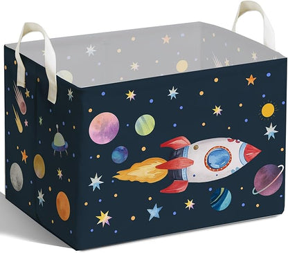 Rocket Storage Basket with Handles, Rockets Foldable Space Organizer, Waterproof Toy Box for Boys Girls, Multi Storage Container for Nursery Room, Rocket Storage for Clothes, Gifts and Home Decor