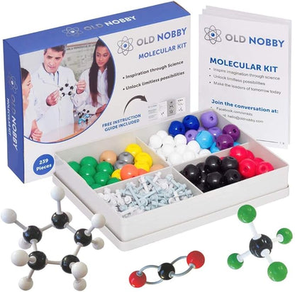 Old Nobby Lessons in Chemistry Model Kit - 239 Pc Molecular Model Kit Organic Chemistry for Students - Complete Molecular Model Kit, Chemistry Set for STEM, Visualizing Bonds and Structures