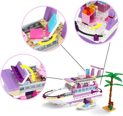 BRICK STORY Dream Girls Cruise Ship Building Toys Playset Creative Friends Yacht Building Sets 318 Pieces Girls City Boat Model Building Kit Christmas Birthday Gift for Kids Age 6-12