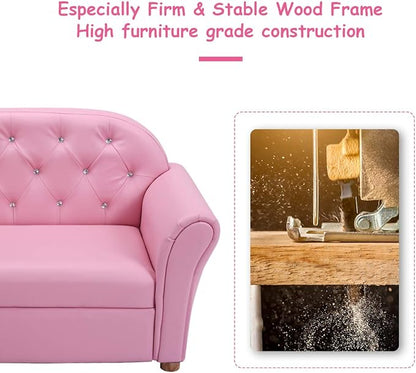 Costzon Kids Couch, 2 in 1 Princess Double Seat Children's Sofa w/PU Leather Surface, Toddler Armrest Chair for Bedroom, Kids Room, Mini Sofa for Kids Loveseat Baby Girls Birthday