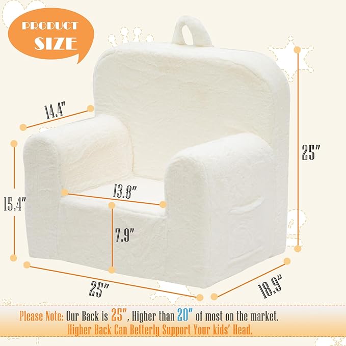 Snuggly-Soft Cuddly Toddler Plush Armchair for Boys and Girls Fuzzy Plush Kids Sofa Couch Reading Chair with Children Friendly Handle for Easy Movement & Double Pockets for Good Storage, Cream