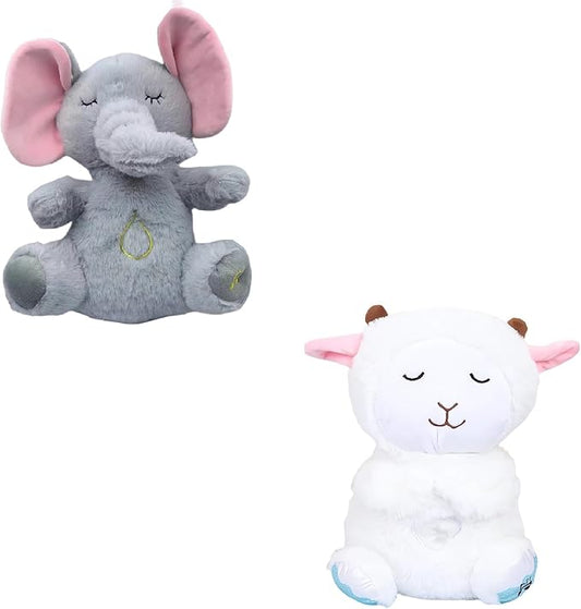 Relief Koala Breathing Stuffed Toy, Anxiety Relief Plush Breathing Animal, Sleeping Koala Plush Breathing with Musical Lights & Rhythmic Breathing Motion (F-Elephant+Sheep)