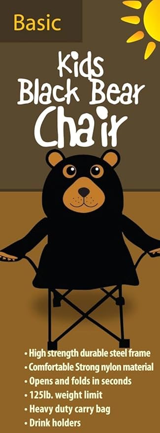 Kids Folding Camp Chair with Cup Holder and Carry Bag - Black Bear