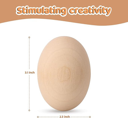 Large Wooden Eggs,3.1x2.3 inches 4 Count Unpainted Wooden Eggs in Carton for Painting, Crafts, and Dyeing, Food Toys for Kitchen Play and Room Decor