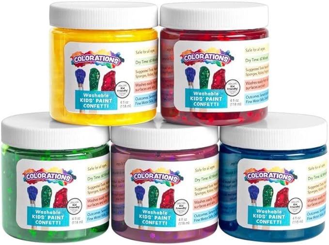 Colorations Washable Kids Primary Paint, Set of 5 Confetti Paints, Sensory Experience, Finger Paint