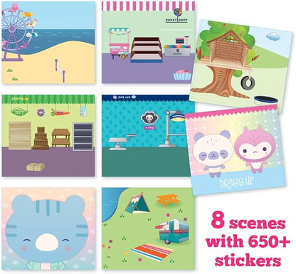 Craft-tastic Sticker It Up! – Reusable Sticker Book for Kids – 650+ Repositionable Stickers Create Designs on 8 Scene Pages for Hours of Mess-Free, Screen-Free Fun