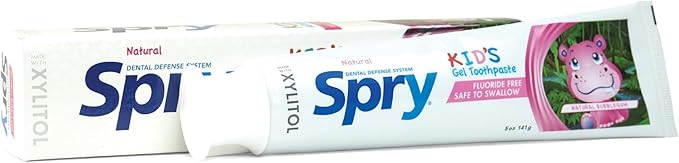 Spry Xylitol Toothpaste for Kids 5oz. Fluoride Free Toothpaste, Teeth Whitening Kids Toothpaste with Xylitol, Natural Breath Freshening, Mouth Moisturizing Ingredients, Bubble Gum (Pack of 1)