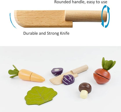 PairPear Wooden Play Food Cutting Vegetables Set - Wooden Toys for Toddlers Toy Food Play Kitchen Accessories