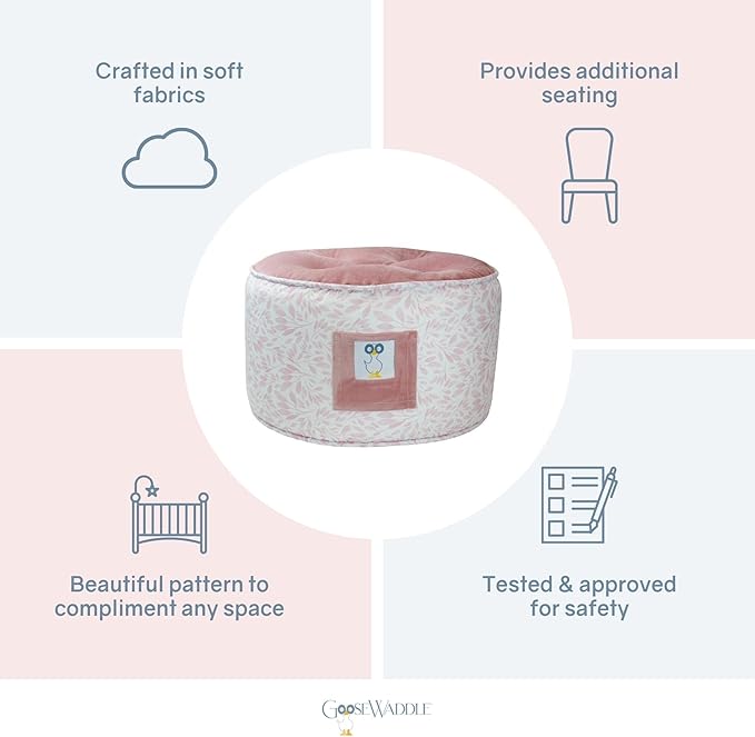 GooseWaddle Soft and Comfortable Kids Ottoman Toddler Pouf Seating for Your Little One's Playroom or Nursery (Poppy Pink)