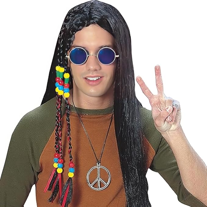 amscan Peace Sign Necklace, Black/Silver