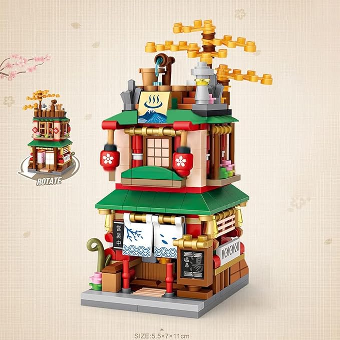 LOZ M6604 Mini Blocks Japanese Street View House Building Block Kit,1608 Pieces MOC Construction Creative Japan Architecture Model Set, Awesome Building Toys Gift for Kids and Adults