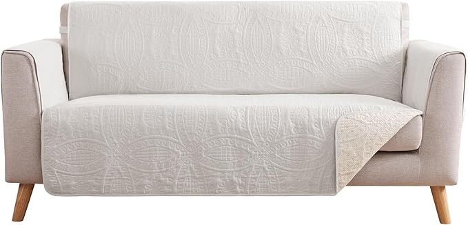 White Loveseat Couch Cover 2 Cushion Sofa, Water-Repellent Sofa Slipcover for Loveseat, Machine Washable Love Seat Quilted Couch Covers, Pet Friendly Loveseat Slipcovers (Loveseat 56", White)