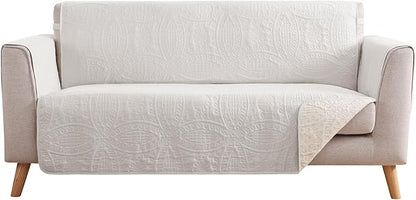 White Loveseat Couch Cover 2 Cushion Sofa, Water-Repellent Sofa Slipcover for Loveseat, Machine Washable Love Seat Quilted Couch Covers, Pet Friendly Loveseat Slipcovers (Loveseat 56", White)