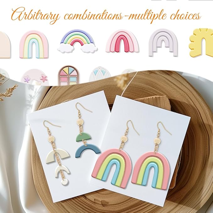 ORIGACH 14 Pcs Boho Arch Shape Polymer Clay Cutters, Rainbow Flower Frame Design Clay Cutters for Polymer Clay Jewelry Earrings with a Clear Storage Box