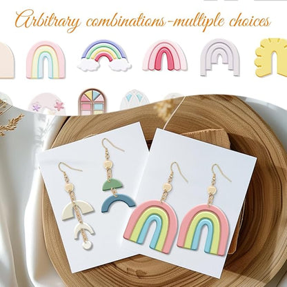 ORIGACH 14 Pcs Boho Arch Shape Polymer Clay Cutters, Rainbow Flower Frame Design Clay Cutters for Polymer Clay Jewelry Earrings with a Clear Storage Box