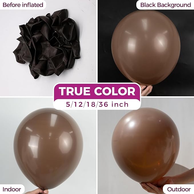 Bezente Brown Balloons Latex Party Balloons - 100 Pack 12 inch Round Helium Dark Premium Boho Coffee Brown Balloons for Birthday Graduation Woodland Safari Theme Jungle Party Decorations
