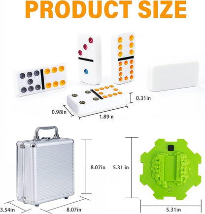 Yinlo Mexican Train Dominoes Set with Sound Effects, Mexican Train Dominoes Game for Travel, 91 Tiles Double12 Colored Dominoes Game Set with Aluminum Case
