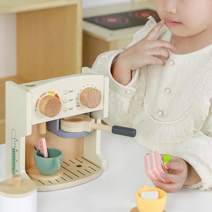 Kids Coffee Maker Kitchen Playset Wooden Kitchen Toys for Kids - 22PCS Toy Coffee Maker for Boys & Girls Learn and Serve Coffee Cafe Pretend Play Kids Espresso Coffee Shop Playset Toys