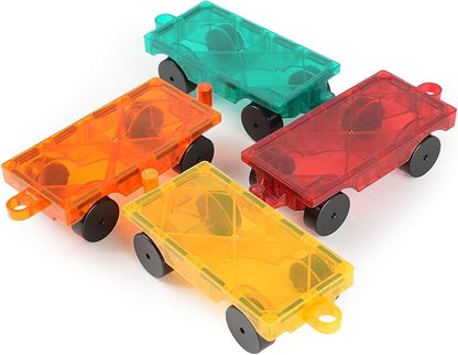 Magnetic Tiles Car Building Kit for Toddlers, 4 PCS Magnet Construction Trucks, STEM Toys for 3-8 Year Old Boys Girls, Educational Vehicle Engineering Set
