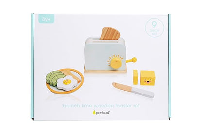 Pearhead Brunch Time Montessori Toy Toaster Oven Set, Wooden Developmental Learning Toys, Pretend Play Kitchen Set for Toddlers Ages 3+ Years, 9 Piece Wooden Play Toy Set