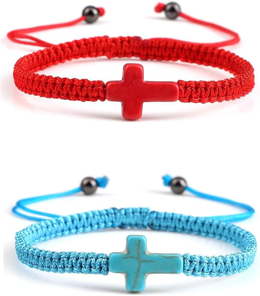 Adjustable Handmade Cross Braided Rope Bracelet for Christian Colorful Matching Couple Charm Jewelry Inspirational Religious Woven Bracelet Birthday Easter Thanksgiving Christmas Gifts