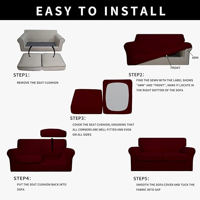 Easy-Going 100% Dual Waterproof Loveseat Cover Stretch Soft Couch Cover for Dogs, Sofa Slipcover for 2 Separate Cushion Couch Leakproof Furniture Protector for Kids, Pets Wine