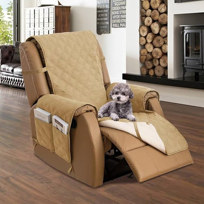TOMORO Non-Slip Oversized Recliner Cover, 100% Waterproof Quilted Recliner Chair Slipcover Furniture Protector with Pockets, Washable Couch Cover with Elastic Straps for Kids and Pets