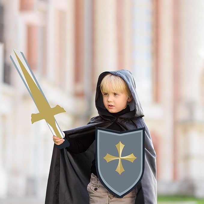 40 Pcs DIY Knight Play Set Includes Blank Cardboard Shields Shield Masks Swords Knife Color Your Own Knight Mask with Handles for School Knight Crafts Play Castle Activities Dramatic Party Decorate