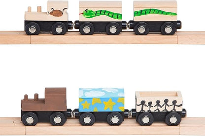 Orbrium 4 Assorted Unpainted Train Cars for Wooden Railway Compatible with Thomas, Chuggington, Brio, Great for Birthday Party Train Theme