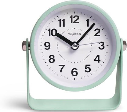 Analog Alarm Clock, Silent Non-Ticking Quartz Movement, Battery-Operated with Snooze & On-Demand Light, Easy to Set Gentle Wake Bedside Desk Clock, Ideal for Home, Travel, Office (Green)