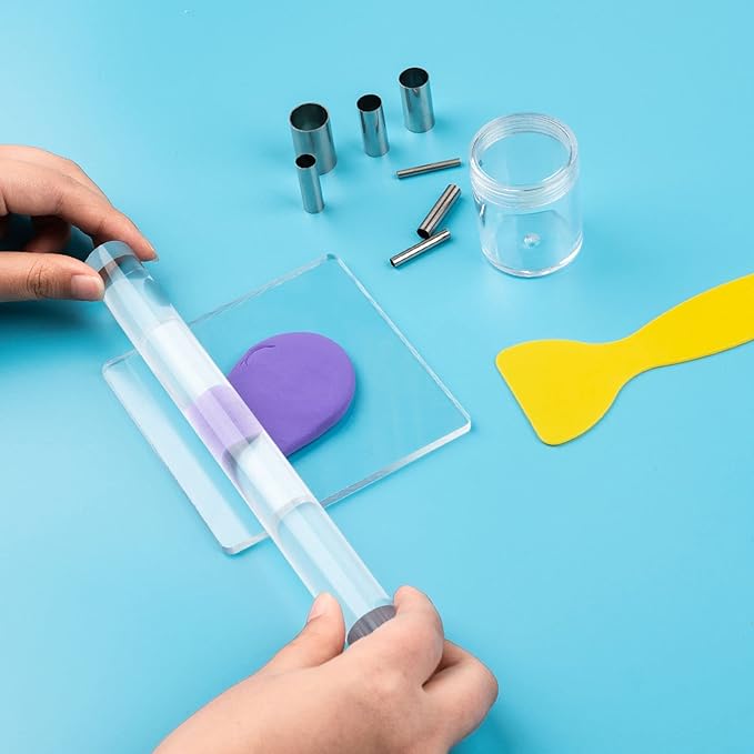 Clay DIY Tool Set, Acrylic Clay Roller, Acrylic Sheet, Stainless Steel Round Circle Shape Cutter