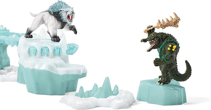 Schleich Eldrador Creatures Attack on Ice Fortress Playset with Ice Monster and Jungle Monster Action Figures - Features Battle Crocodile with Moving Arms and Sabre Tooth Tiger, Gift for Kids Ages 7+