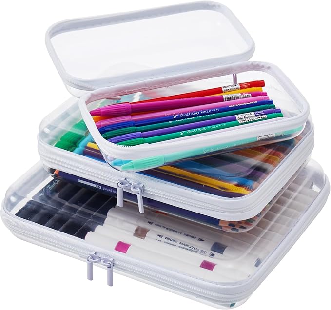 MACOPRO 4 PCS Small Clear Hard Shell Zipper Case, Clear Hard Shell Pencil Case with Zipper, Transparent Pencil Box & Zipper Pouch for School, Office & Art Supplies