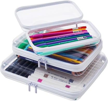MACOPRO 4 PCS Small Clear Hard Shell Zipper Case, Clear Hard Shell Pencil Case with Zipper, Transparent Pencil Box & Zipper Pouch for School, Office & Art Supplies