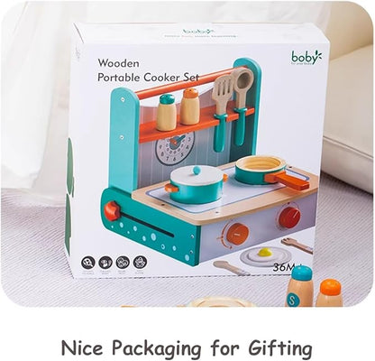 Dailyfunn Wooden Foldable &Portable Toy Stove Pretrend Kitchen PlaySet with Cooking Accessories