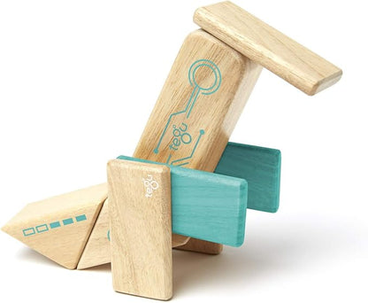 Tegu Robo Magnetic Wooden Block Set, Electric Aqua, 8 PIECE