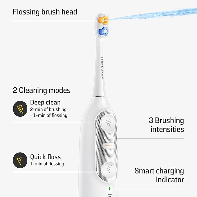Soocas NEOS II - Sonic Electric Toothbrush and Water Flosser, Cordless Oral Irrigator, Electric Toothbrush for Adults, Portable Water Flosser, Superior Plaque Removal, Pearl White