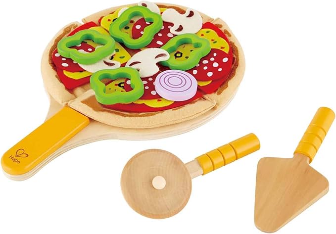 Hape Homemade Wooden Pizza Play Kitchen Food Set and Accessories, Multicolor, 3 Years and up (E3129)