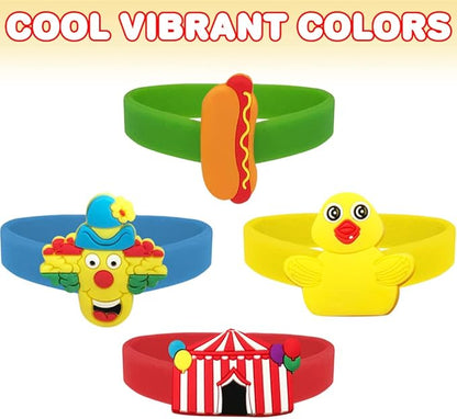 ArtCreativity Carnival Rubber Bracelets for Kids, Set of 12, Colorful Stretchy Rubber Wristbands for Boys and Girls, Fun Birthday Party Favors for Children, Goodie Bag Fillers, Carnival Prize