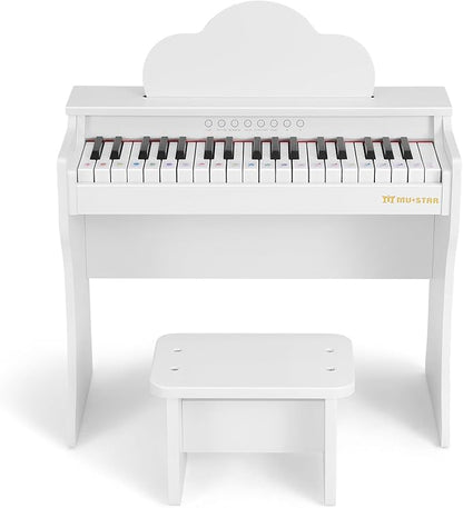 37 Keys Kids Keyboard Piano, Kids Piano Wooden Toy With Stool, DIY Stickers, Song Book, Cover, Education Musical Instruments for Girls&Boys Ages 3+